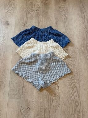 Zara Flowy Shorts Elastic Waist White/ Blue/ Light Blue Girls Set of 3 Sz.6